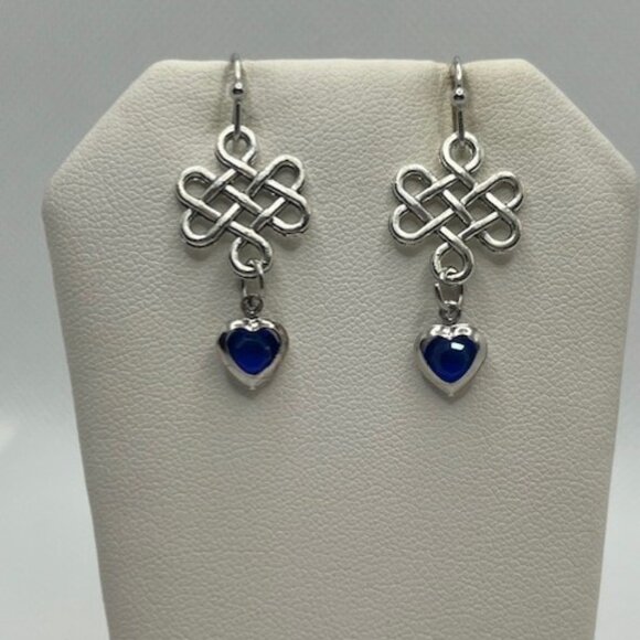 Blue Heart Knot Earrings - Picture 3 of 6
